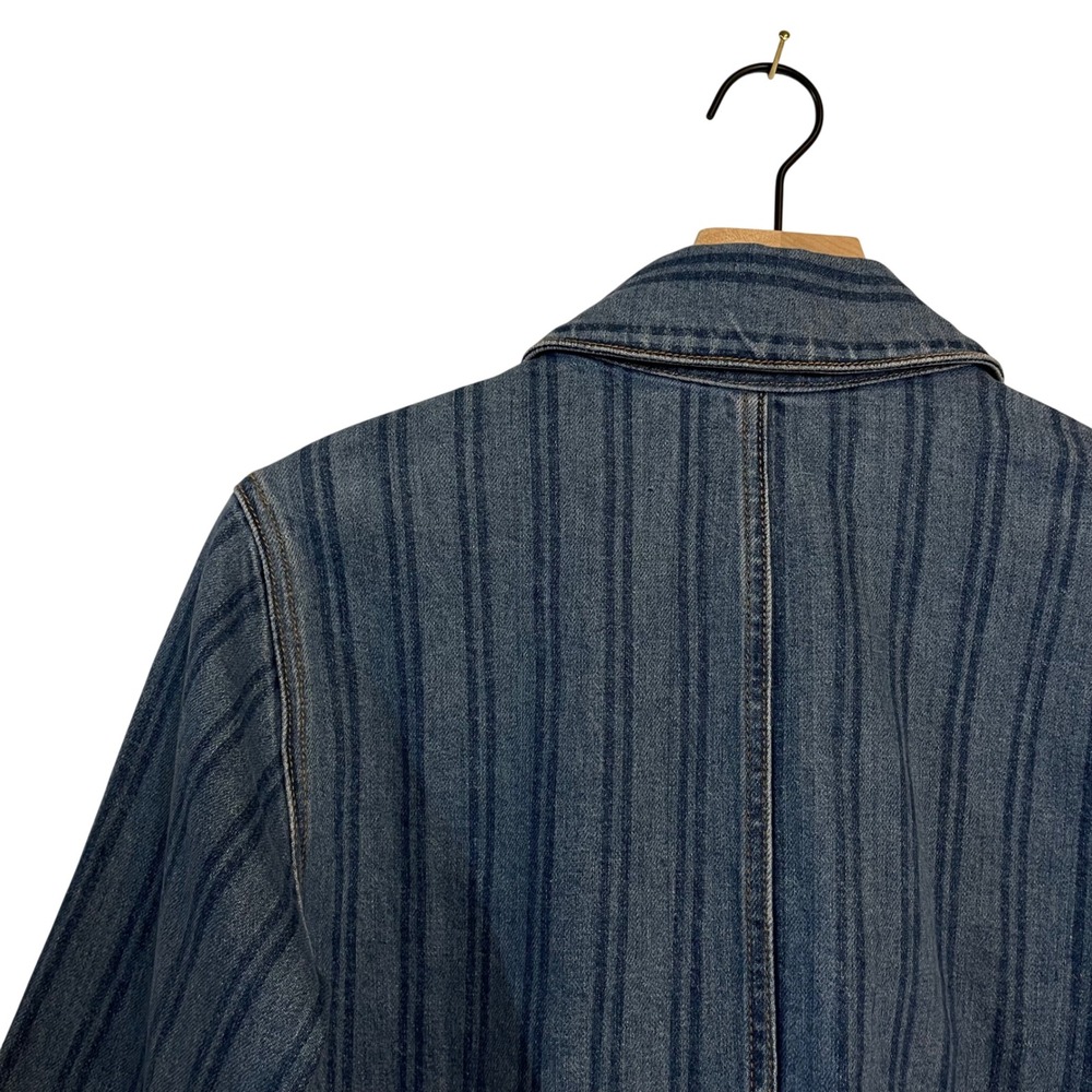 Veronica Beard Dahl Denim Jacket Size Medium Sapphire Stripe Chic Oversized Boxy - Picture 15 of 16